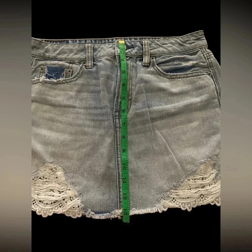 American Eagle denim mini skirt with peekaboo lace